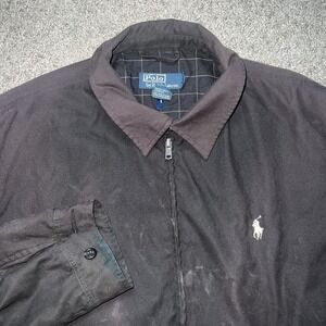 Vintage Polo Ralph Lauren Harrington Jacket Mens Large Black Plaid Lined Bomber